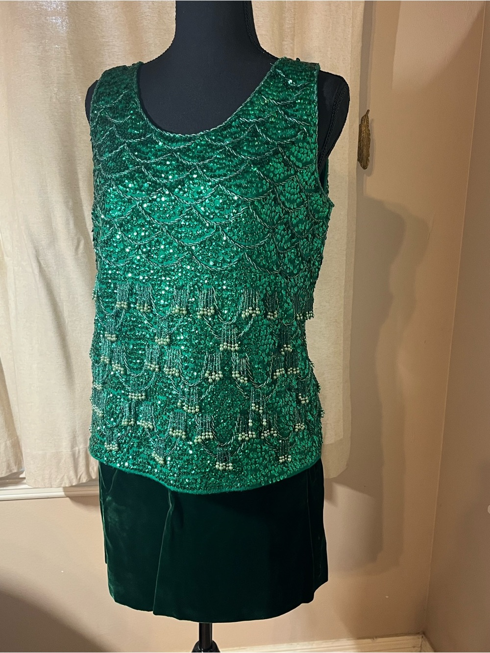 Vintage 1950’s Emerald Green Beaded Sleeveless Top